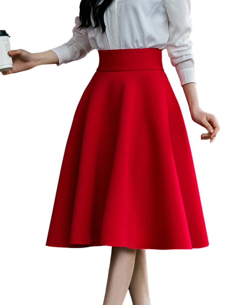 Top Trends: XS-5XL Women Skirt High Waisted Skirt Female White Knee Length Bottoms Pleated Skirt Saia Midi Pink Black Red Blue Burgundy Shoppable Styles