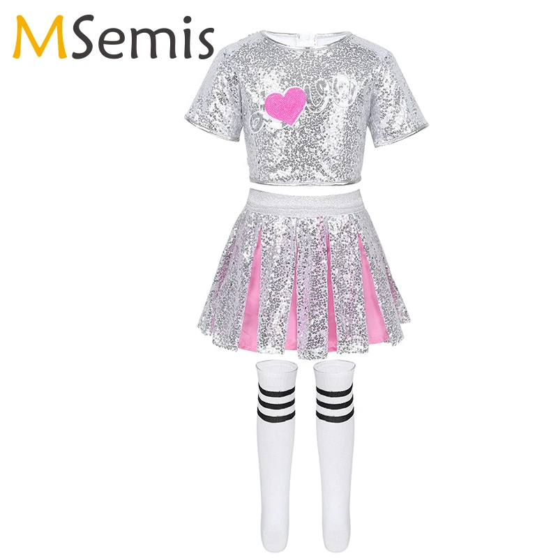 Top Trends: Girls Sequins Jazz Dance Costume Dancewear Sparkling Sequined Hip Hop Girls Modern Ballroom Dance Cheerleading Costumes Child Shoppable Styles