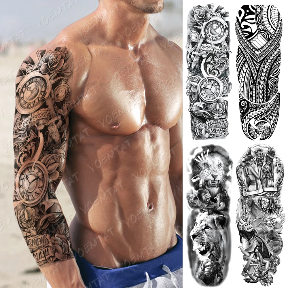 Top Trends: Men Full Arm Waterproof Temporary Tattoo Sticker Clock Rose Tiger Totem Transfer Body Art Fake Tatoo Cool Sexy Tato Woman Shoppable Styles