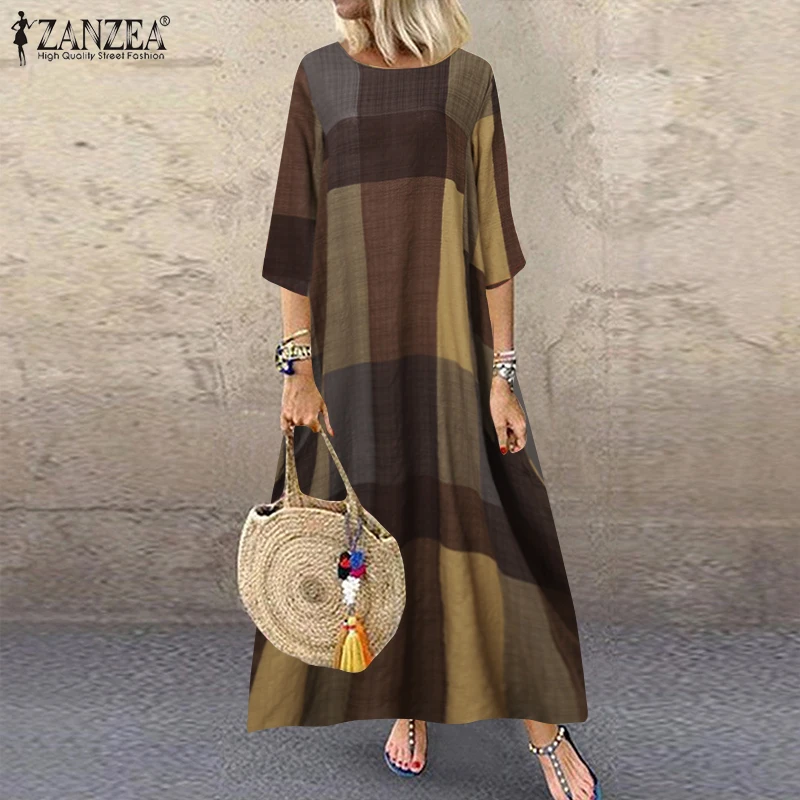 Top Trends: 2023 Spring Check Sundress ZANZEA Casual Long Sleeve Dress Women Vintage Plaid Party Long Maxi Vestidos Female Robe 7 Shoppable Styles