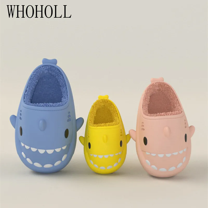 Top Trends: Kids Parents Slippers Winter Children‘s’ Cartoon Shark Home Slippers Women&#039;s Man Indoor Waterproof Thick Bottom Plush Slipper Shoppable Styles