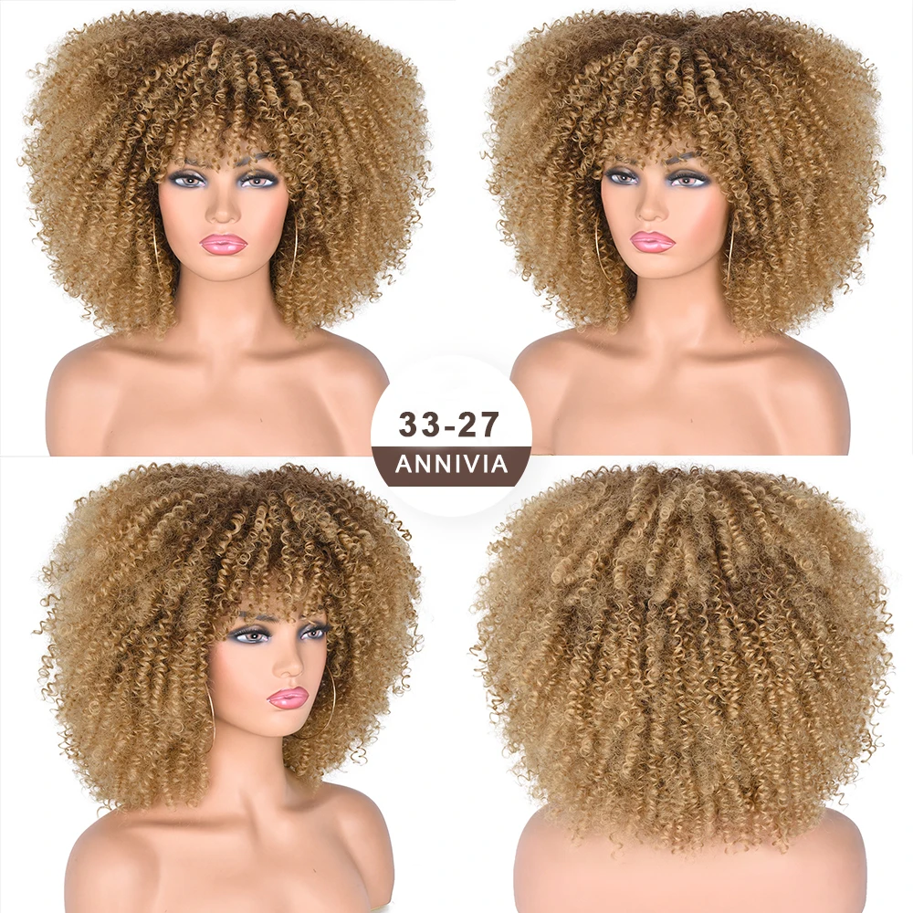 Top Trends: Short Afro Kinky Curly Wigs With Bangs For Black Women Synthetic Ombre Blonde Cosplay Wigs Glueless High Temperature Hair Shoppable Styles - Image 4