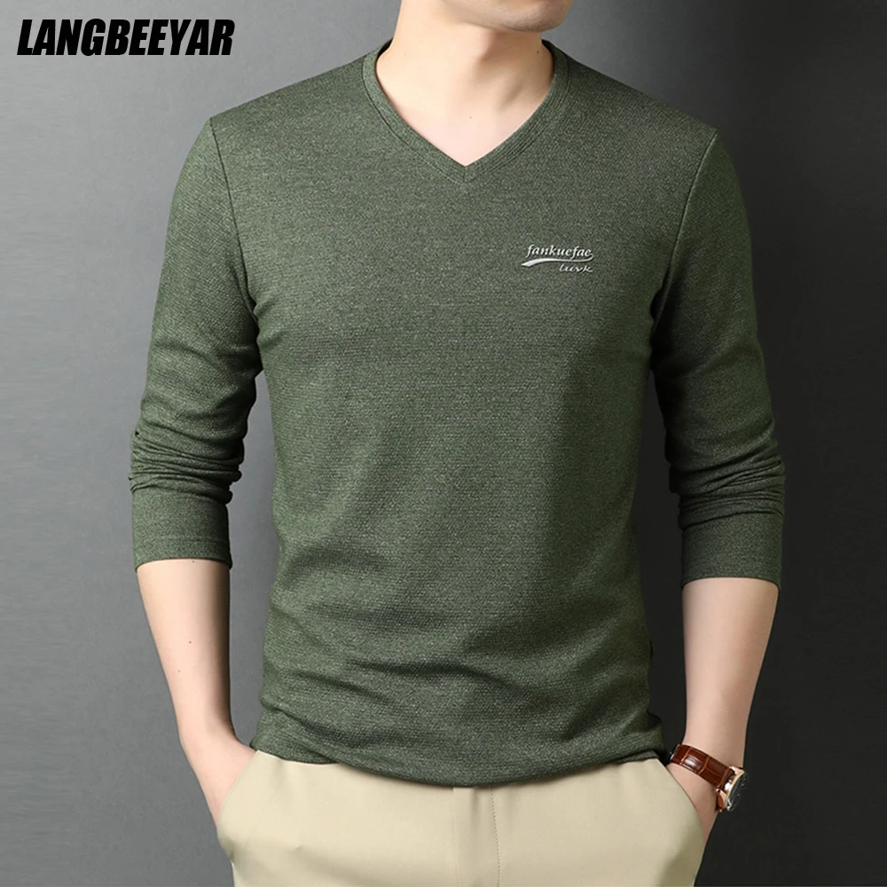 Top Trends: Top Quality New Fashion Brand Solid Color Plain V Neck Long Sleeve T Shirt Men Cotton Casual Men Clothes 2023 Shoppable Styles