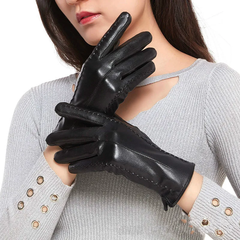 Top Trends: High Quality Elegant Women Lambskin Leather Gloves Autumn And Winter Thermal Hot Trendy Female Glove Shoppable Styles