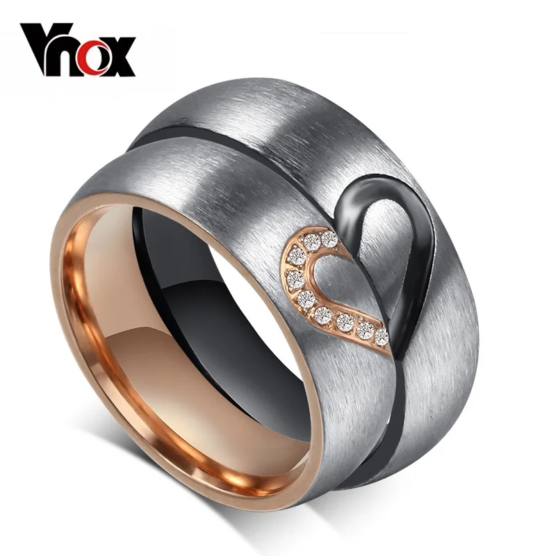 Top Trends: Vnox Vintage Love Puzzle Heart Ring For Valentines Wedding Engagement For Female / Male Personalize Engraving Couple Jewelry Shoppable Styles