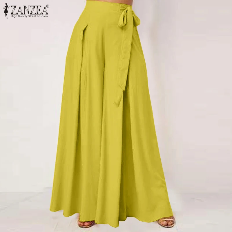 Top Trends: 2023 Autumn Solid Flare Trousers ZANZEA Elegant Wide Leg Pants Women Casual High Waist Pleated Long Pantalon Pants Streetwear Shoppable Styles