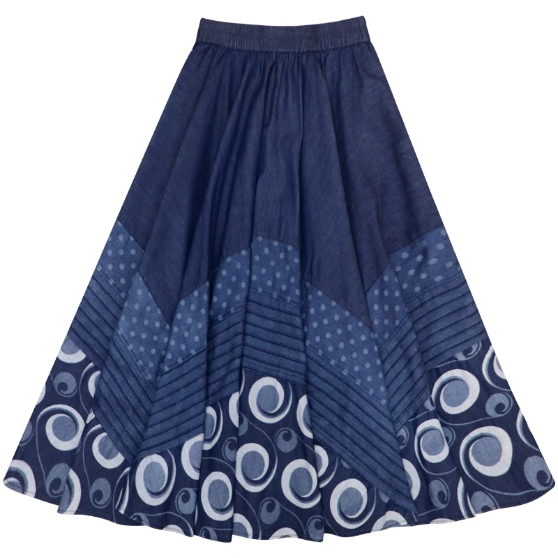 Top Trends: TIYIHAILEY 2023 Long Maxi A-line Skirt Women Elastic Waist Spring Autumn Denim Jeans Vintage Big Hem Skirt Print Shoppable Styles - Image 3