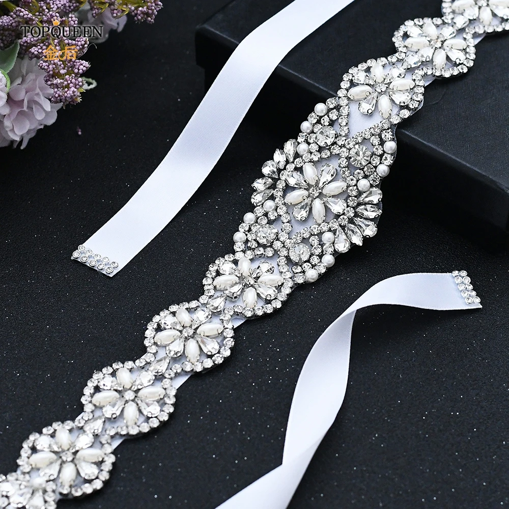 Top Trends: TOPQUEEN S161 Bridal Belts Bling Wedding Women Jewelry Silver Rhinestone Pearl Crystal Sparkly Party Formal Dress Diamond Sash Shoppable Styles