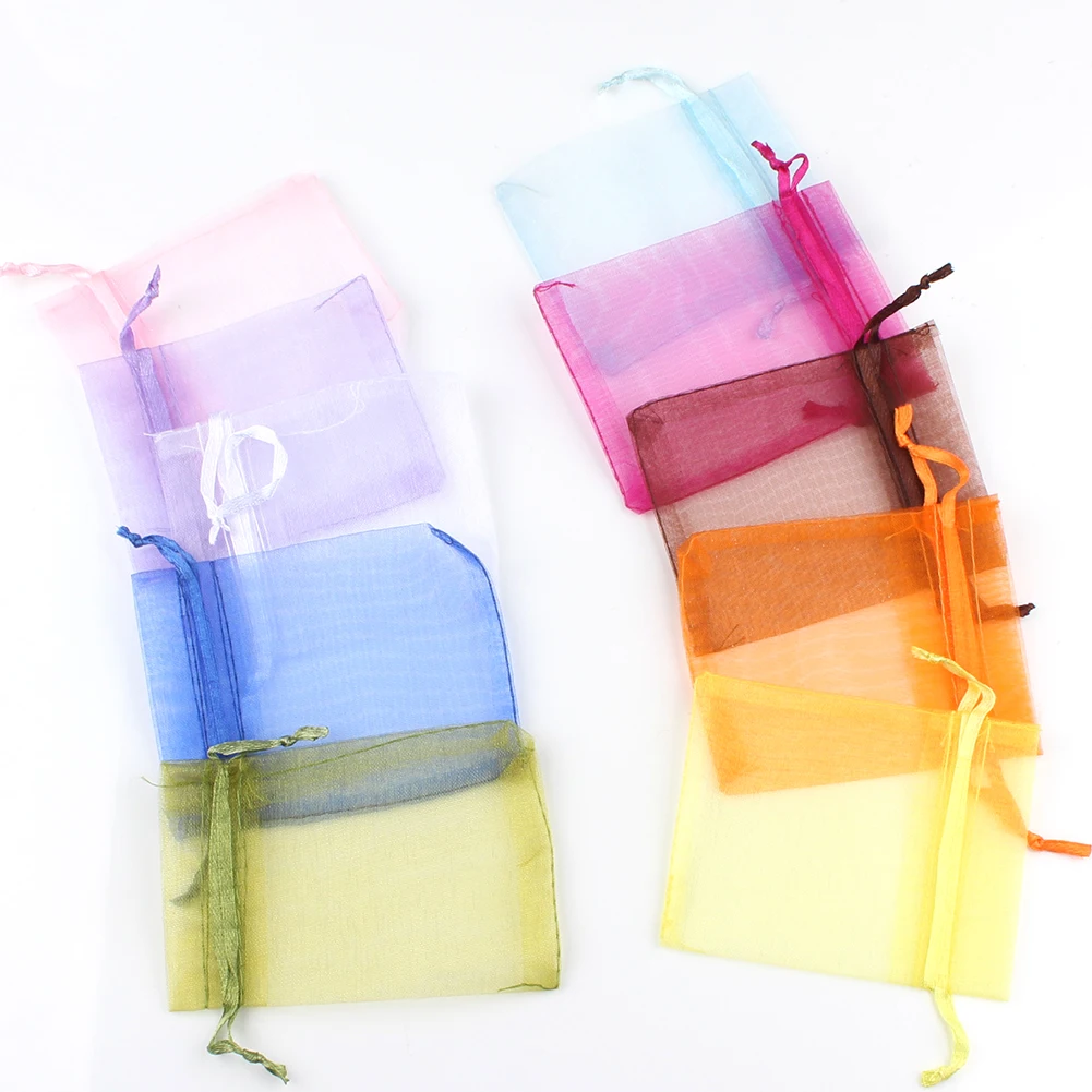 Top Trends: 50pcs / lot Organza Christmas Gift Bags Drawstring Jewelry Packing Wedding Party Candy Gift Bags 5x7cm 7x9cm 9x12cm 10x15cm Shoppable Styles