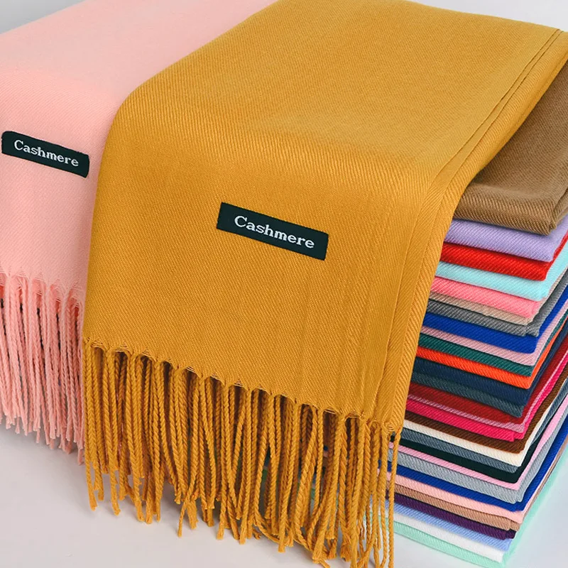 Top Trends: QLUKEOYY 150g Imitation Cashmere Scarf Brushed Pure Color Thick Scarf Long Scarf Winter Tassel Shawl Women Shoppable Styles