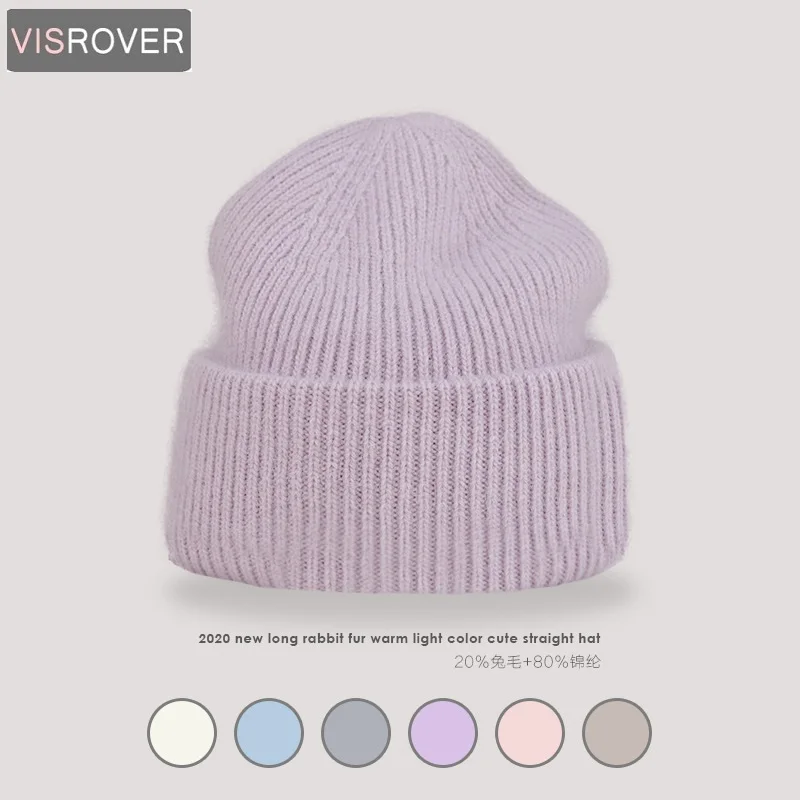 Top Trends: VISROVER 9 Colors Unisex Solid Color Real Rabbit Fur Beanies Winter Hat For Woman Knit Bonnet Acrylic Woman Autumn Warm Skullies Shoppable Styles