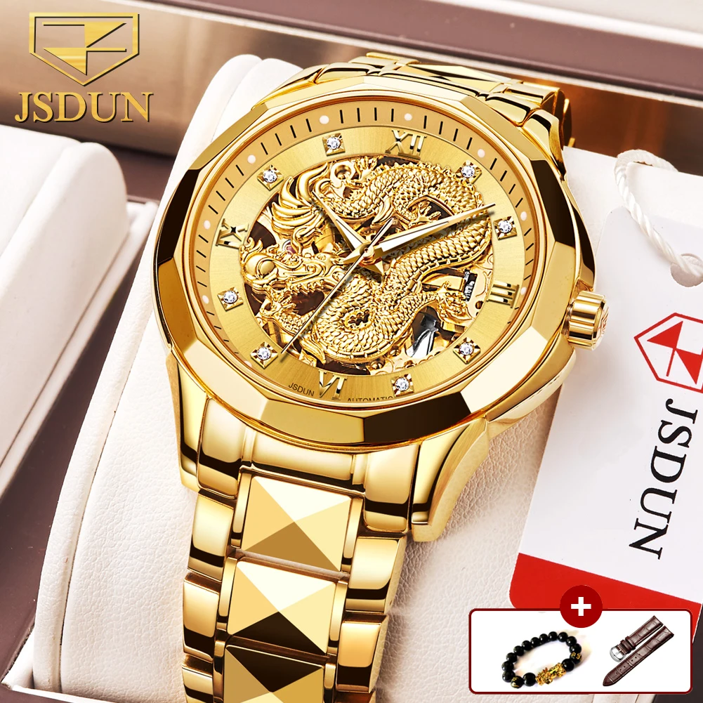 Top Trends: JSDUN Brand Luxury Automatic Mechanical Watches For Men Gold Dragon Watch Waterproof Fashion Unique Gift Relogio Masculino Shoppable Styles