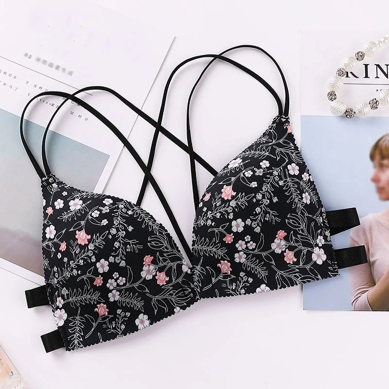 Top Trends: Women Flower Printed Bras Front Buckle Wireless Bralette Sexy Lingerie Comfort Push Up Floral Bras Shoppable Styles