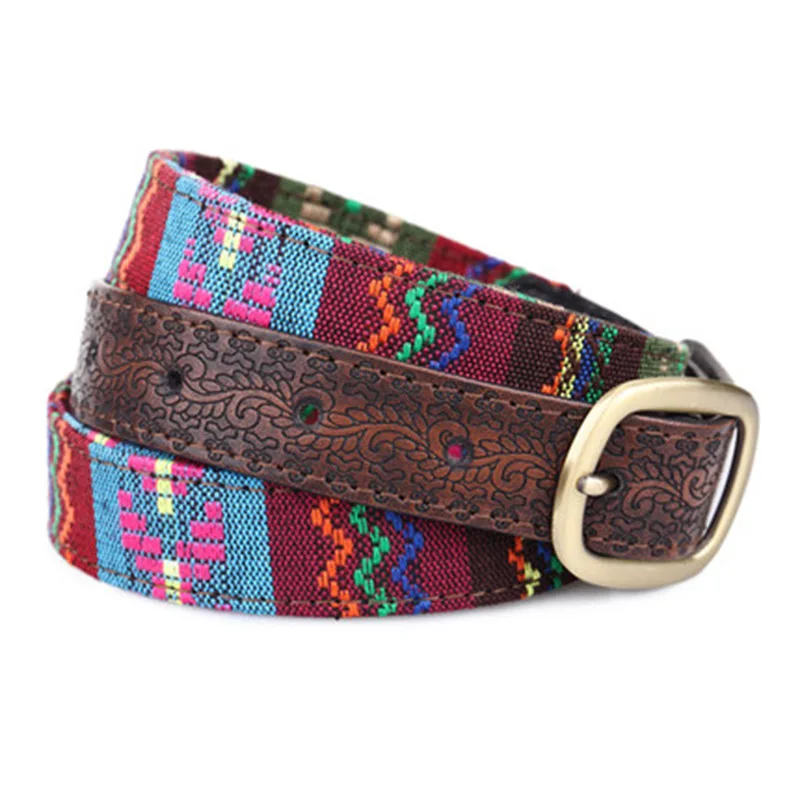 Top Trends: Retro Ladies Belts Ethnic Style Embroidery Fashion Korean Style PU Leather 82-92CM All-match Jeans Accessories Waist Belts Shoppable Styles