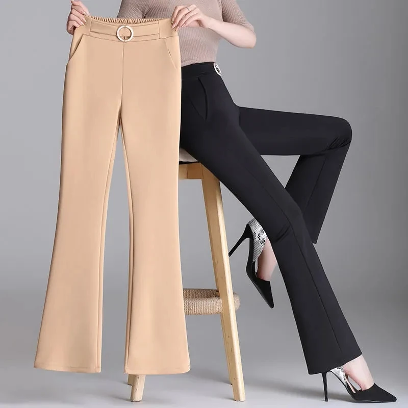 Top Trends: High Waist Flare Pants Women Vintage Elastic Waist Suit Pant Korean Fashion Loose Straight Pants Spring Autumn Stretch Sweatpant Shoppable Styles