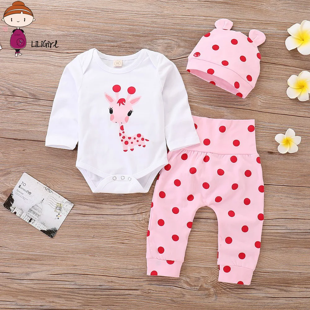 Top Trends: LILIGRIL Baby Girl Clothes Polka Dot Newborn Baby Girl Outfits Set Cute Giraffe Infant Girl Clothing With Hat Spring Autumn New Shoppable Styles