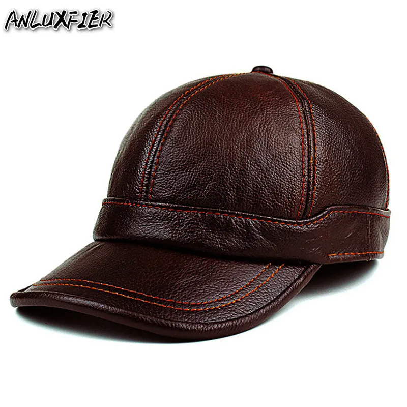 Top Trends: Adult New Genuine Leather Hat Men&#039;s Warm Genuine Leather Baseball Cap Male Winter Outdoor Ear Protection Cap Leather Hat B-8385 Shoppable Styles