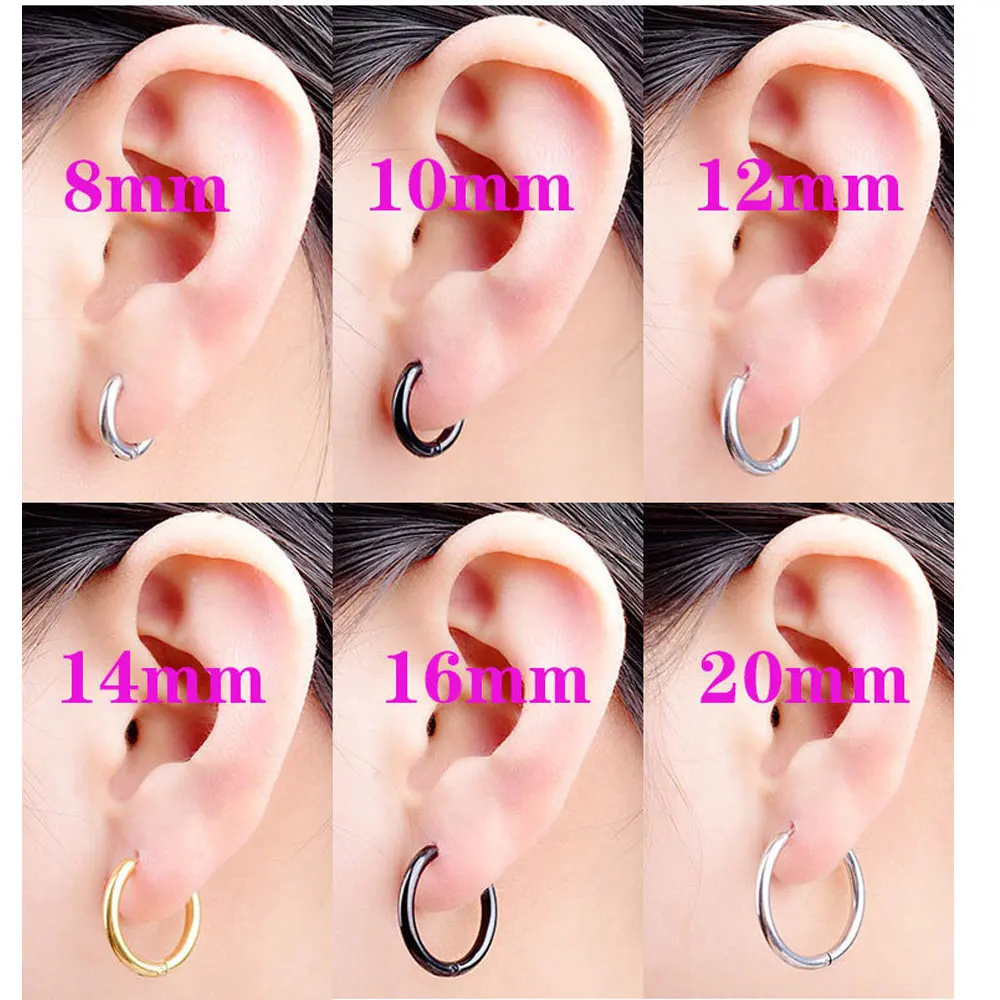 Top Trends: 2PC / Set Stainless Steel Small Hoop Earrings For Women Men Gold Color Black Circle Thick Ear Ring Huggie Earrings Hoop Piercing Shoppable Styles