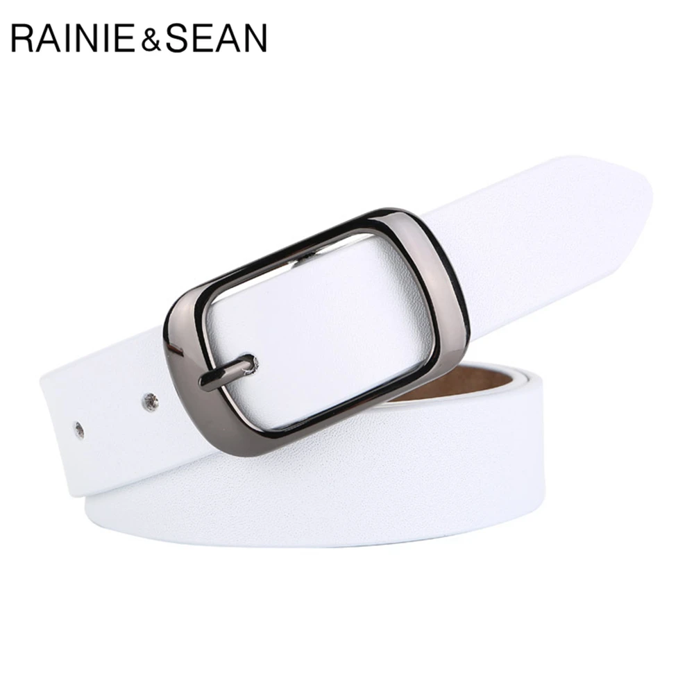 Top Trends: RAINIE SEAN White Belt Women Cowskin Genuine Leather Women Belt High Quality Brand Buckle Ladies Belts For Jeans 110cm Shoppable Styles