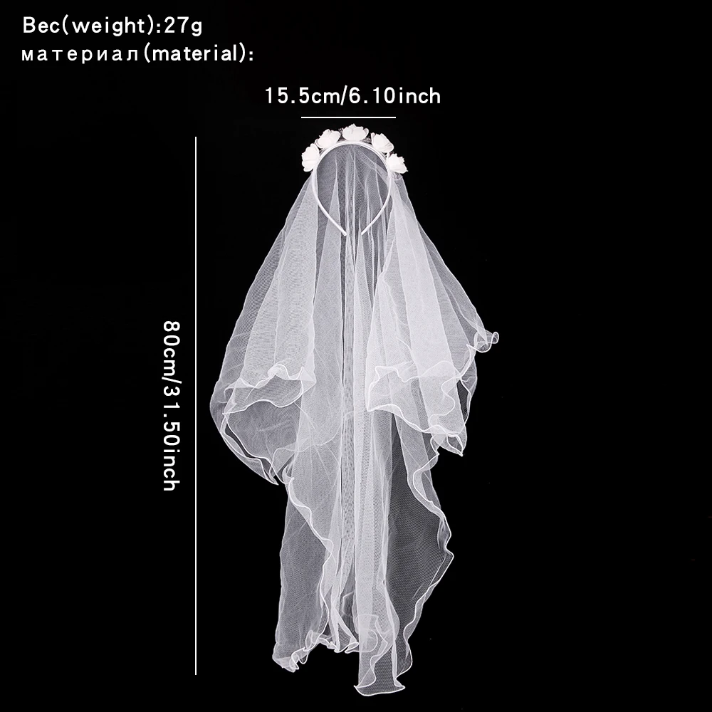 Top Trends: Pure White Flowers Double Layer Long Bridal Wedding Veil Party Temperament Fairy Hair Decoration Veil Photo Props Shoppable Styles - Image 5