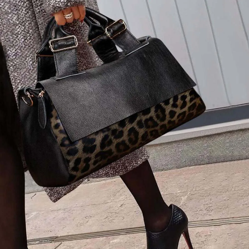 Top Trends: Fashion Genuine Leather Tote Handbags Woman Luxury Leopard Shaped Cow Skin Office Bag With Long Strap Crossbody Shoulder Bags Shoppable Styles