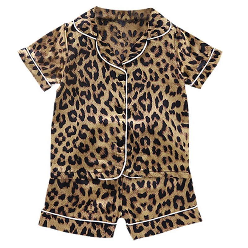 Top Trends: Kids Pajamas Set Leopard Silk Satin Kids Boys Girls Sleepwears Outfits Set Short Sleeve Blouse Tops+ Shorts Sleepwear Shoppable Styles