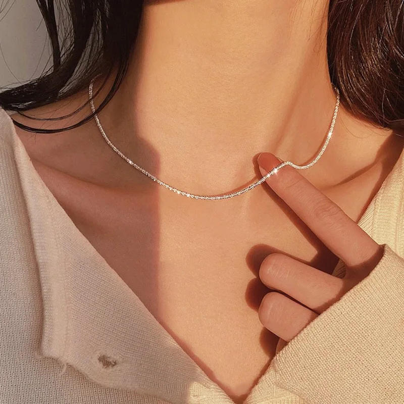 Top Trends: 2021 Popular Silver Colour Sparkling Clavicle Chain Choker Necklace Collar For Women Fine Jewelry Wedding Party Birthday Gift Shoppable Styles