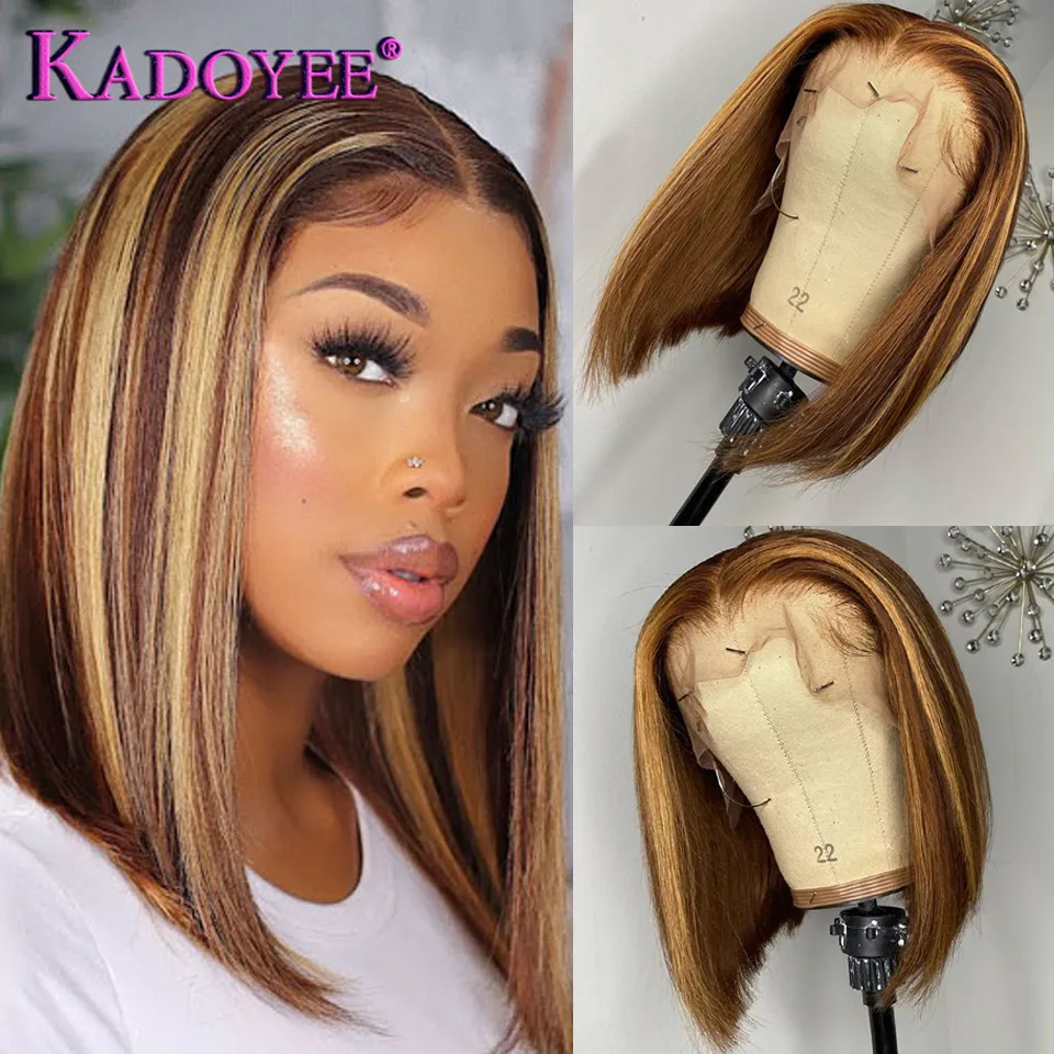 Top Trends: Straight Short Bob Wig Honey Brown Lace Front Human Hair Wigs Brazilian 13x4 Lace Front Wigs For Women Ombre Human Hair Wig Remy Shoppable Styles