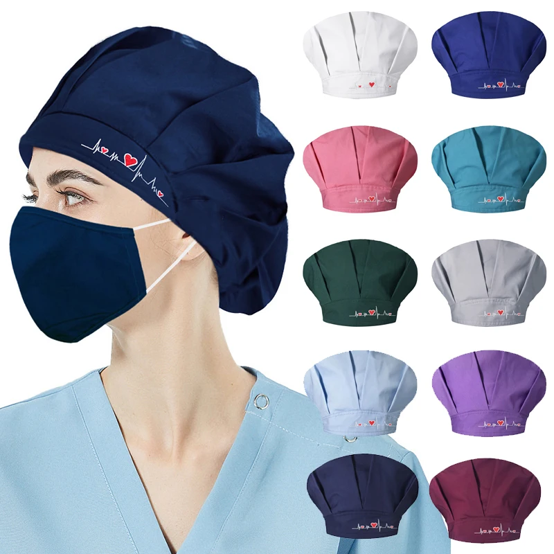 Top Trends: 24Styles Elastic Nurse Hat Cotton Adjustable Love Print Bouffant Oil-proof Dust-proof Surgical Hat Hair Cover Medical Equipment Shoppable Styles