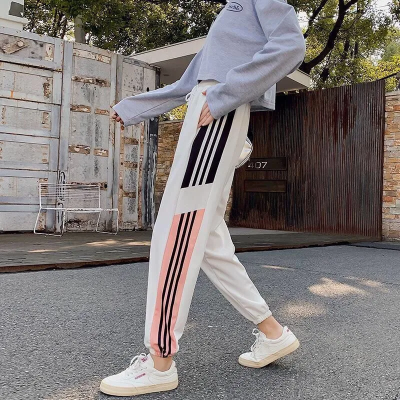 Top Trends: Pantalones De Mujer Casual Trousers Harajuku Striped Harem Pants Joggers Women Sweatpanst Sport Pants Kobieta Spodnie Workwear Shoppable Styles