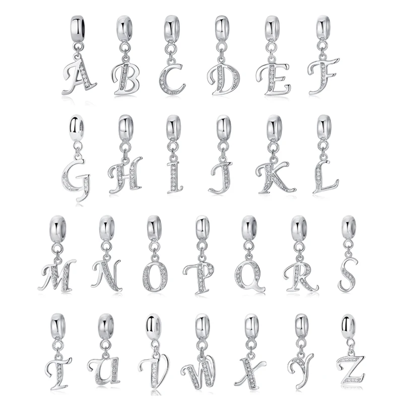 Top Trends: 925 Sterling Silver Charm Bead Vintage Alphabet A-Z Letter Pendant Charms Fit Pandora Bracelets Necklaces Women DIY Jewelry Shoppable Styles