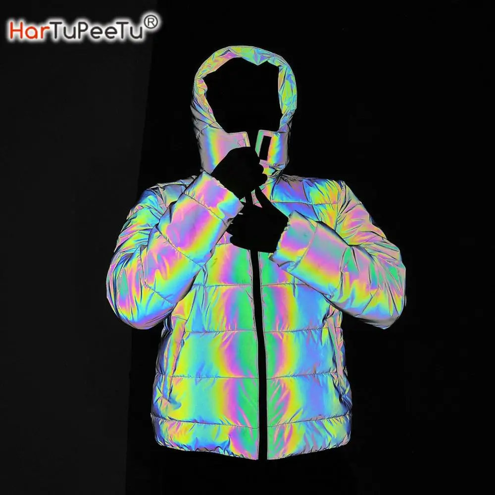 Top Trends: Dropshipping Winter Men Night Safe Reflective Jackets Coats Thicken Warm Light Reflect Overcoat Snow Parka Male Female Clothing Shoppable Styles