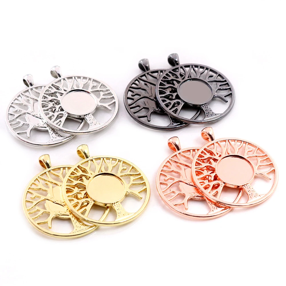 Top Trends: New Fashion 14mm Inner Size High Quality Rhodium Gold Black Colors Plated Tree Style Cabochon Base Cameo Setting Charms Pendant Shoppable Styles