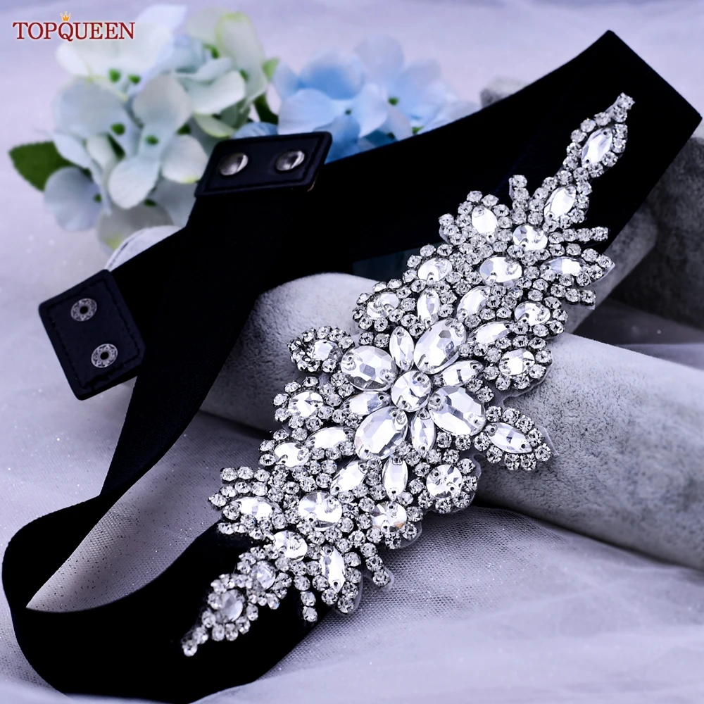 Top Trends: TOPQUEEN S01-B Fashion Rhinestone Girdle Women Shiny Black Elastic Belt Dress Stretch Waist Sash Bridal Wedding Accessories Shoppable Styles