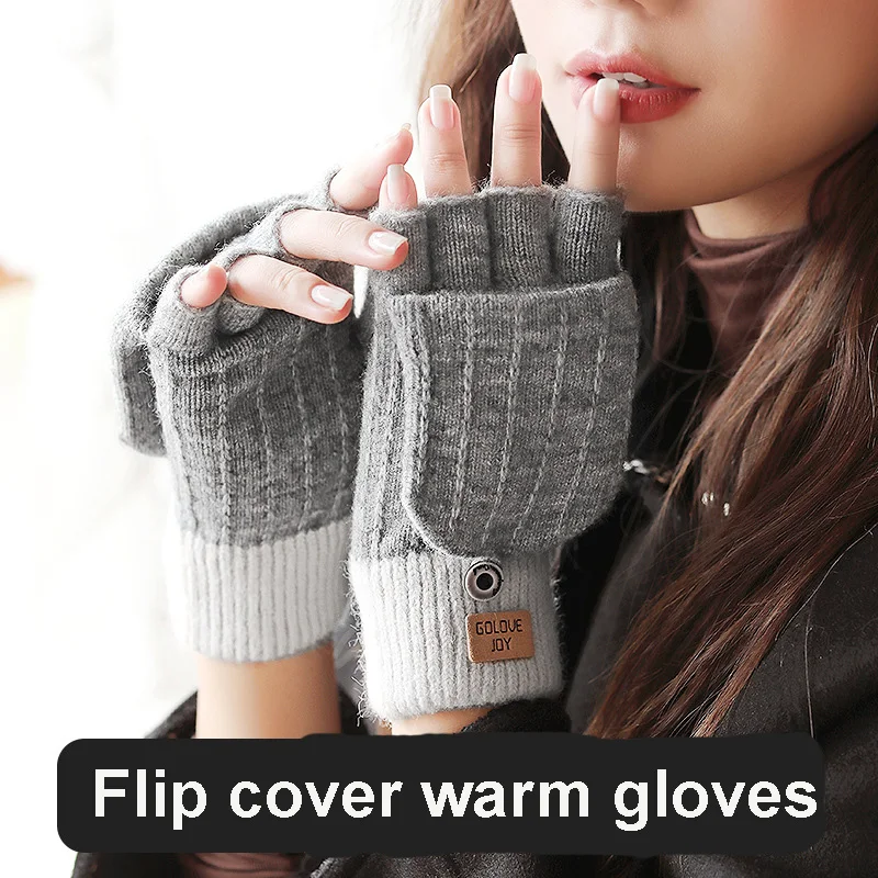 Top Trends: 2023 New Winter Gloves For Women Half Finger Cashmere Warm Windproof Knitted Glove Office Writing Outdoor Flip Girls Cold Mitten Shoppable Styles