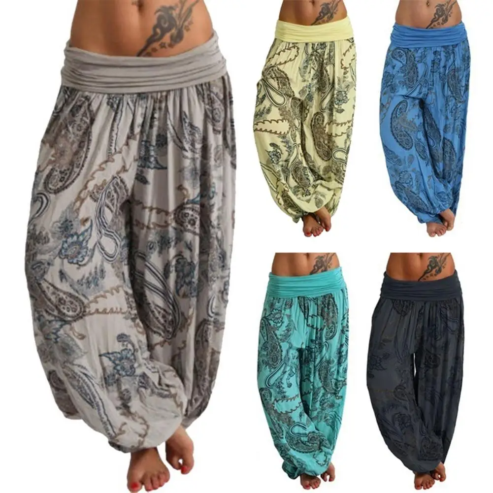 Top Trends: Fashion Women Boho Paisley Print Ankle Tied Baggy Loose Pants Long Bloomers Trousers Female Harem Pants Shoppable Styles