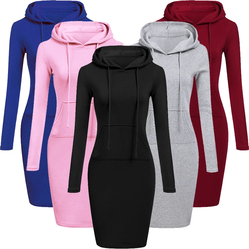 Top Trends: Women&#039;s Fashion Sweatshirt Dresses For Women Pocket Hooded Casual Dress Solid Color Long Sleeve Mini Dress Shoppable Styles