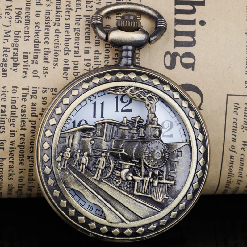 Top Trends: Antique Fashion Skeleton Pocket Watches Men Women Quartz Clock Bronze Train Design Stainless Steel Pocket Watch With Chain Shoppable Styles