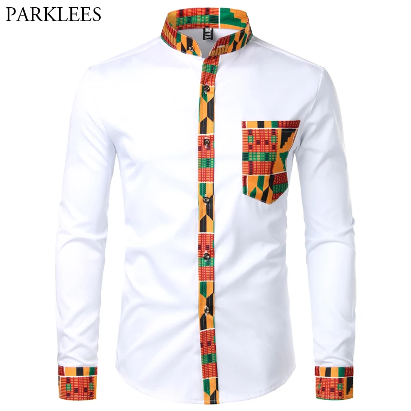 Top Trends: Dashiki African Mens Shirt Patchwork Pocket Africaine Print Shirt Men Ankara Style Long Sleeve Design Collar Mens Dress Shirts Shoppable Styles