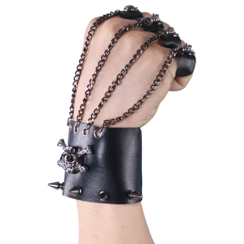 Top Trends: PUNK RAVE Rock Style Man Skull Spike Glove Gothic Men Bracelet Steampunk PU Leather Cuff-One Right Shoppable Styles - Image 4