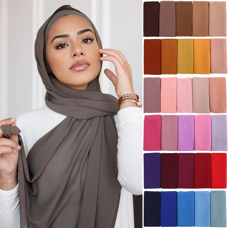 Top Trends: Plain Color Chiffon Scarf Hijab Headband Female Islamic Head Cover Wrap For Women Muslim Jersey Hijabs Hair Scarves Headscarf Shoppable Styles