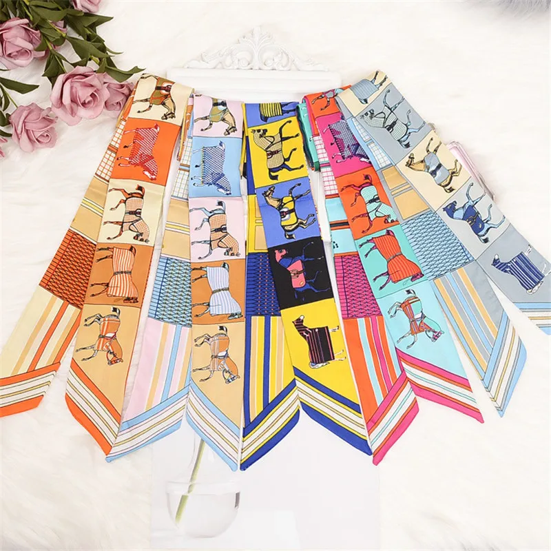 Top Trends: Horse Printing Bag Scarf 2023 New Small Skinny Silk Scarf Women Luxury Brand Foulard Women Tie Fashion Head Scarves For Ladies Shoppable Styles