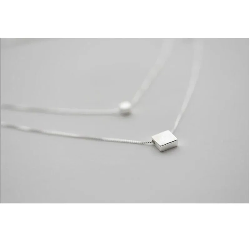 Top Trends: Silver 925 Jewelry Double Layer Square Box Simple Necklace For Women Choker S-N194 Shoppable Styles