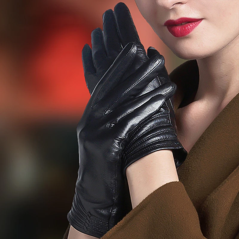 Top Trends: Real Leather Gloves Female Autumn Winter Plus Velvet Thicken Driving Sheepskin Thermal Women Gloves Genuine Leather 1251 Shoppable Styles - Image 2