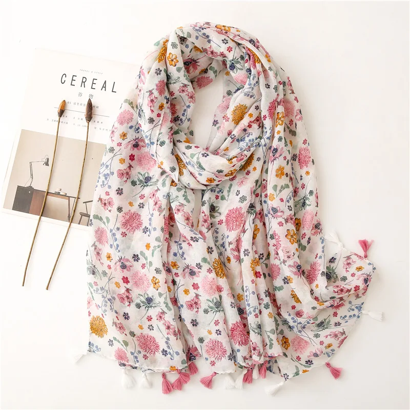 Top Trends: 2023 Spain Lovely Polka Floral Tassel Viscose Shawl Scarf Lady High Quality Wrap Headband Bufandas Muslim Hijab Sjaal 180*90Cm Shoppable Styles