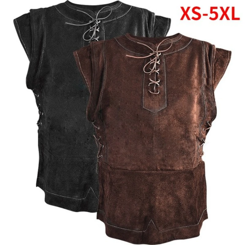 Top Trends: Men&#039;s Vintage Medieval Warrior Suede Jerkin Sleeveless Retro Lace Up Waistcoat Knight Cosplay Suede Leather Armor Pirate Tunic Shoppable Styles