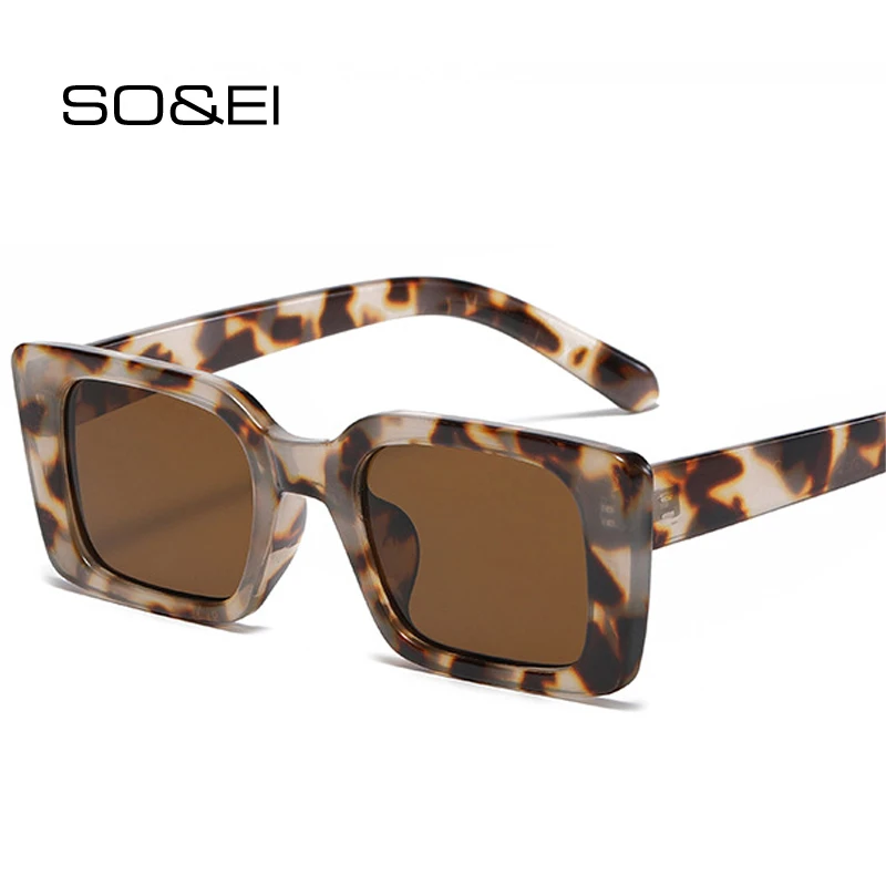 Top Trends: SO&EI Ins Popular Fashion Small Rectangle Sunglasses Women Retro Leopard Shades UV400 Men Trending Square Sun Glasses Shoppable Styles