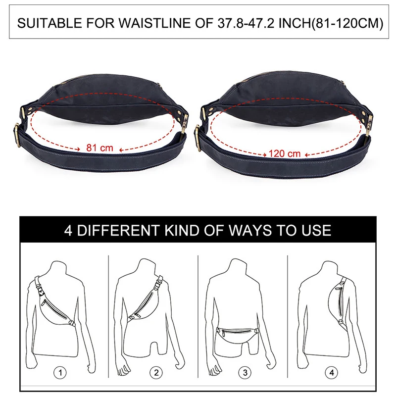 Top Trends: CONTACT'S 100% Crazy Horse Leather Waist Packs Travel Fanny Pack For Men Leather Waist Bag Male Belt Bag Multifunction Chest Bag Shoppable Styles - Image 4