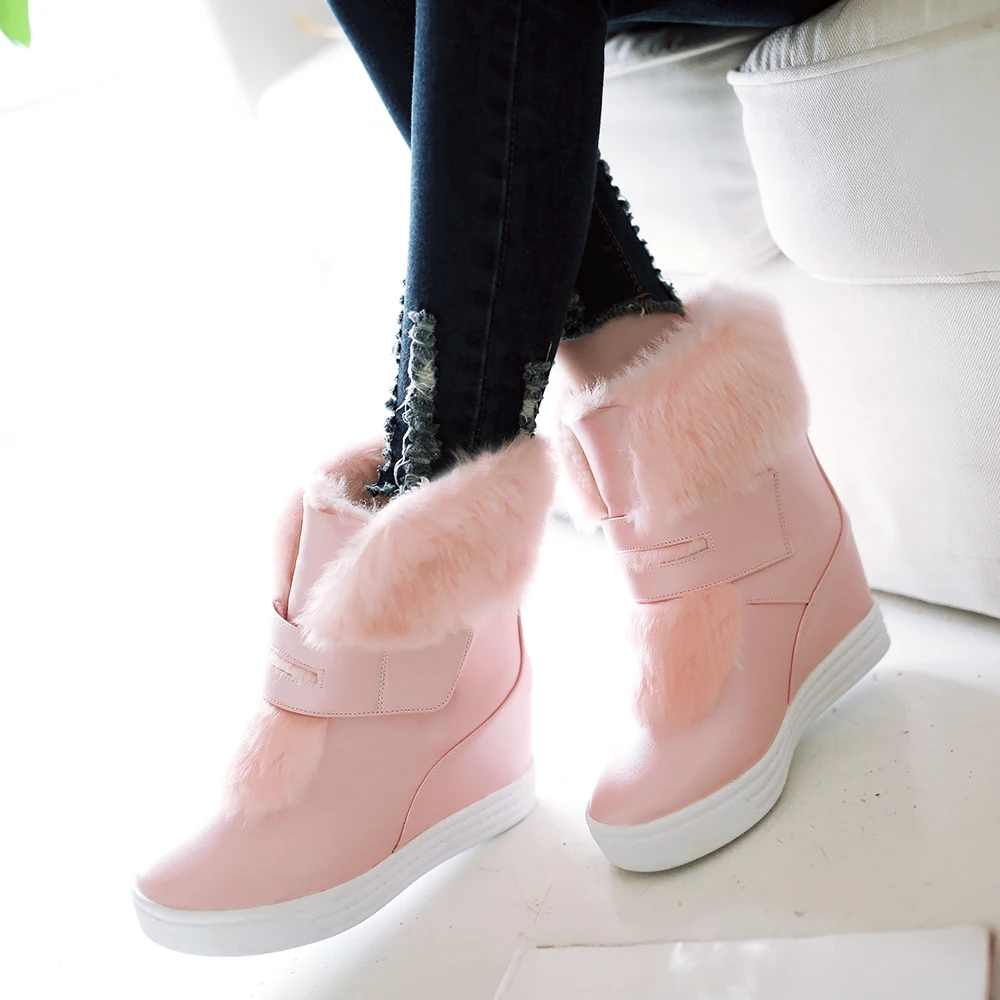 Top Trends: Women Winter Boots Fashion Hidden Wedges Warm Fur Shoes Woman Platform Med-calf Snow Boots Promotion Large Size 34-43 Shoppable Styles - Image 2