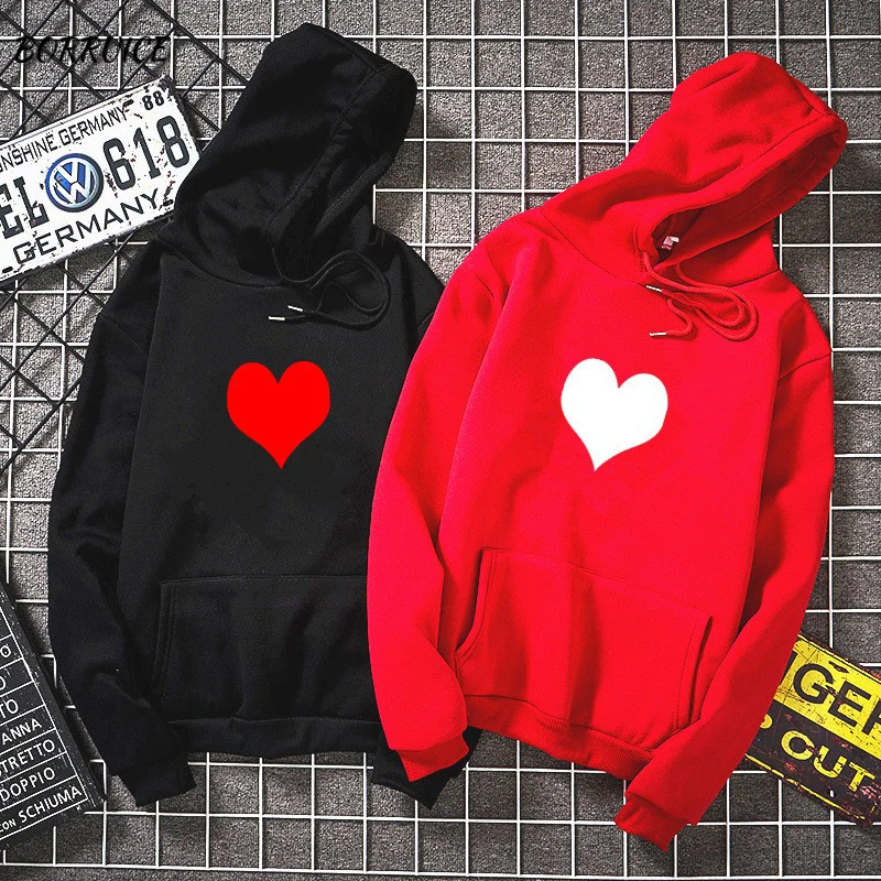 Top Trends: Lover Hoodies Fleece Love Heart Printing Harajuku Pullover Men Women Couple Sweatshirts Autumn Winter Fashion Loose Casual Shoppable Styles